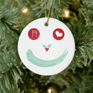 Peace Love Joy Smiling Face Funny Christmas Photo Ceramic Ornament