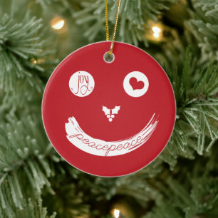 Peace Love Joy Smiling Face Funny Christmas Photo Ceramic Ornament
