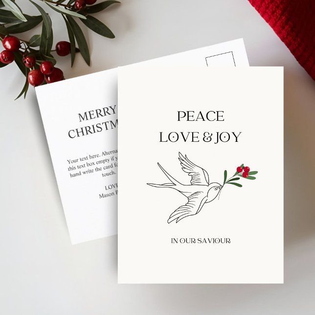 Peace Love Joy Snowbird Christmas Post Postcard (Creator Uploaded)