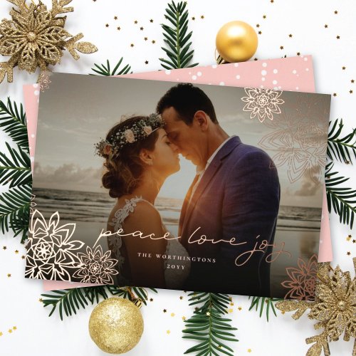 Peace Love Joy Snowflakes Elegant Christmas Photo Foil Holiday Card