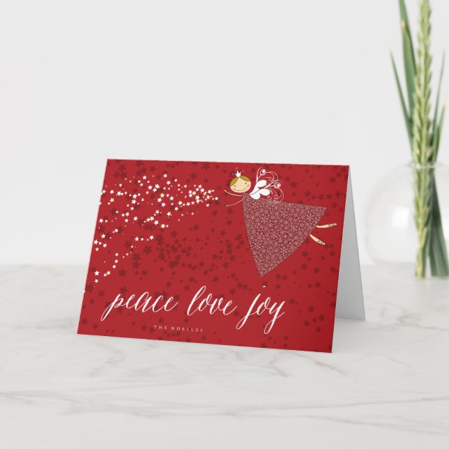 Peace Love Joy Snowflakes Magical Christmas Fairy Holiday Card (Front)