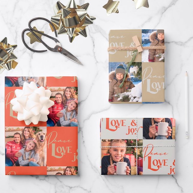 Peace Love & Joy Square Photos Set of 3 Wrapping Paper Sheets (Creator Uploaded)