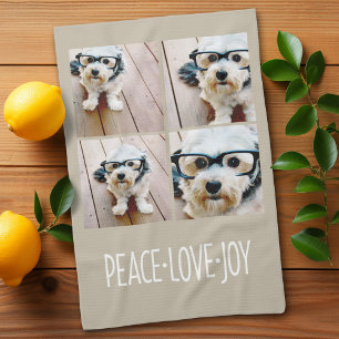 Peace Love Joy Taupe Holiday Photo Collage Towel