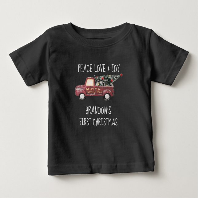 Peace Love & Joy Toy Truck First Christmas Baby T-Shirt (Front)