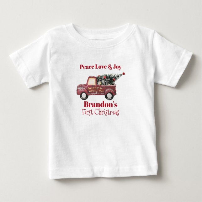 Peace Love & Joy Toy Truck First Christmas Baby T-Shirt (Front)
