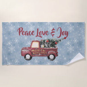 Peace Love & Joy Toy Truck Merry Christmas Beach Towel