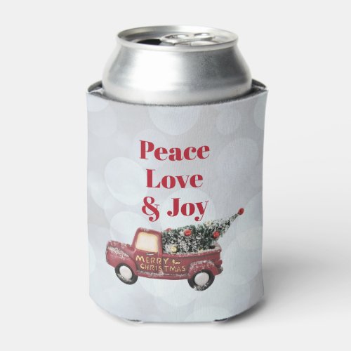 Peace Love  Joy Toy Truck Merry Christmas Can Cooler