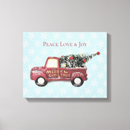 Peace Love  Joy Toy Truck Merry Christmas Canvas Print