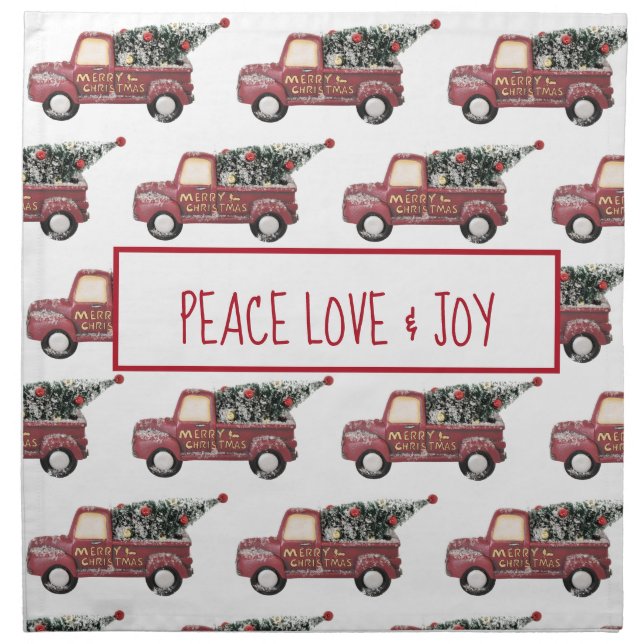 Peace Love & Joy Toy Truck Merry Christmas Cloth Napkin (Front)