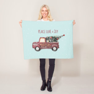 Peace Love & Joy Toy Truck Merry Christmas Fleece Blanket