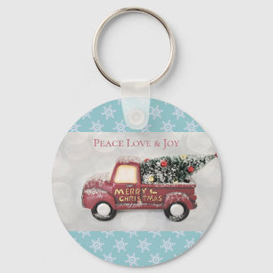 Peace Love & Joy Toy Truck Merry Christmas Keychain