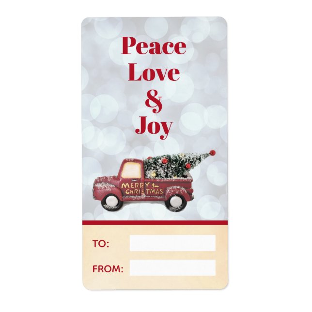 Peace Love & Joy Toy Truck Merry Christmas Label (Front)