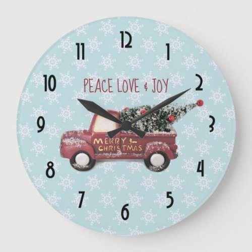 Peace Love  Joy Toy Truck Merry Christmas Large Clock