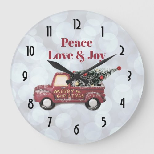 Peace Love  Joy Toy Truck Merry Christmas Large Clock