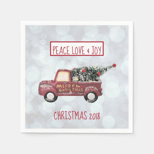 Peace Love & Joy Toy Truck Merry Christmas Napkins (Front)