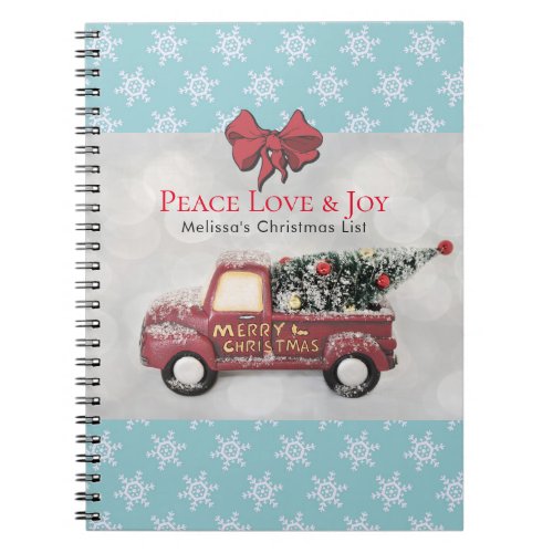 Peace Love  Joy Toy Truck Merry Christmas Notebook