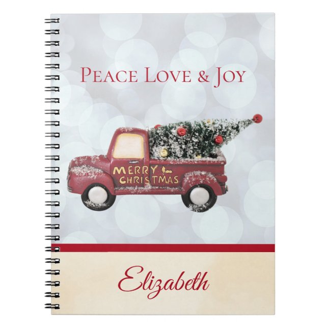 Peace Love & Joy Toy Truck Merry Christmas Notebook (Front)