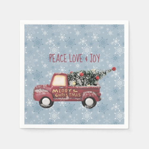 Peace Love  Joy Toy Truck Merry Christmas Paper Napkins