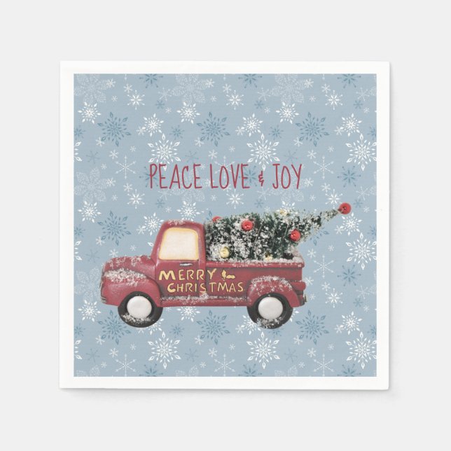 Peace Love & Joy Toy Truck Merry Christmas Paper Napkins (Front)
