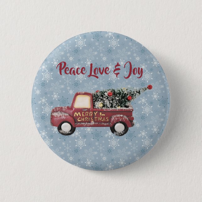 Peace Love & Joy Toy Truck Merry Christmas Pinback Button (Front)