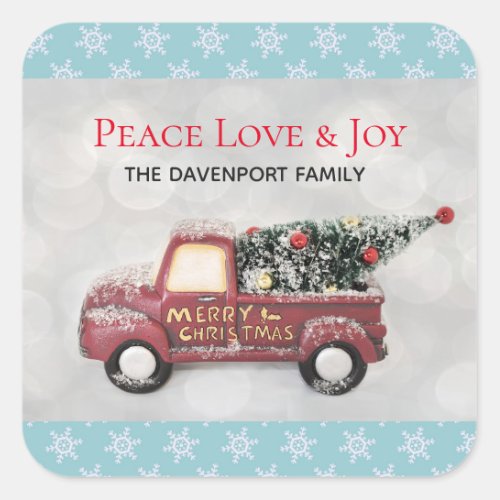 Peace Love  Joy Toy Truck Merry Christmas Square Sticker