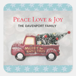 Peace Love & Joy Toy Truck Merry Christmas Square Sticker