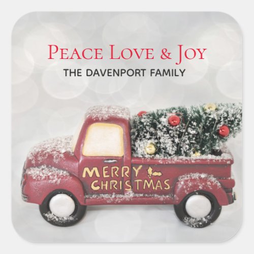 Peace Love  Joy Toy Truck Merry Christmas Square Sticker