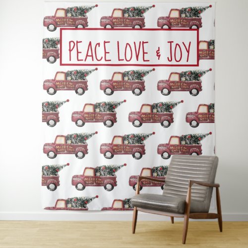 Peace Love  Joy Toy Truck Merry Christmas Tapestry