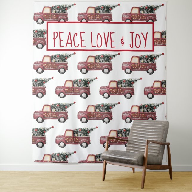 Peace Love & Joy Toy Truck Merry Christmas Tapestry (In Situ)
