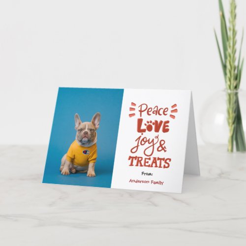 Peace Love Joy  Treat Dog Christmas Holiday Card