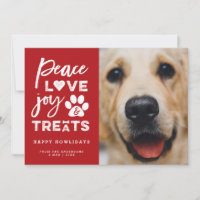 Peace Love Joy Treats Dog Lover Holiday Photo Card