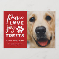 Peace Love Joy Treats Dog Lover Holiday Photo Card