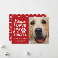 Peace Love Joy Treats Dog Lover Holiday Photo Card