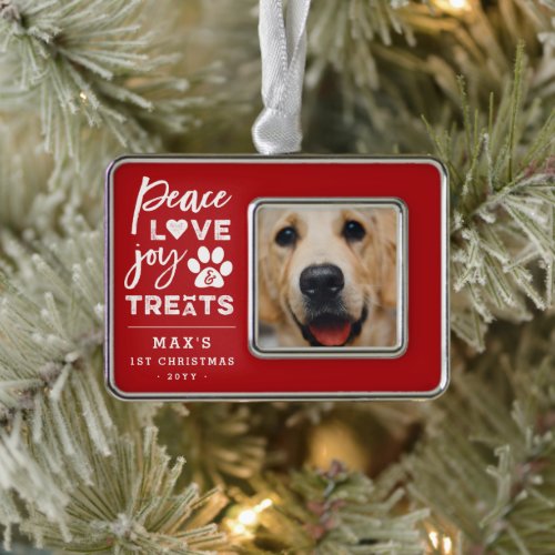 Peace Love Joy Treats Dog Lover Photo Funny Pet Christmas Ornament