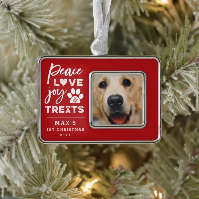 Peace Love Joy Treats Dog Lover Photo Funny Pet Christmas Ornament (Tree)