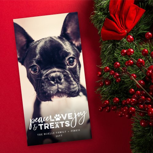 Peace Love Joy Treats Dog Lover Photo Modern Pet Holiday Card
