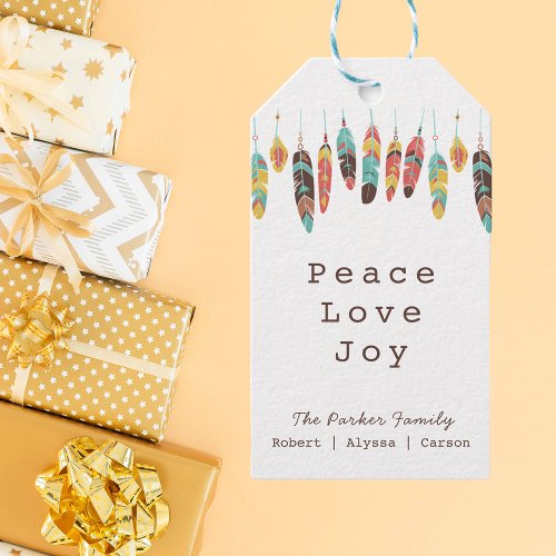 Peace Love Joy Trendy Modern Feather Holiday Gift Tags