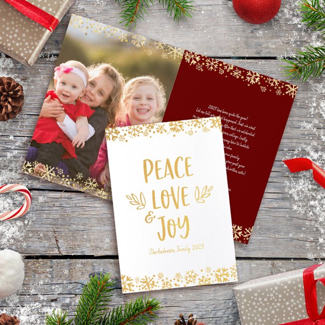 Peace Love Joy Typography Custom Photo Real Gold Foil Card (Creator Uploaded)
