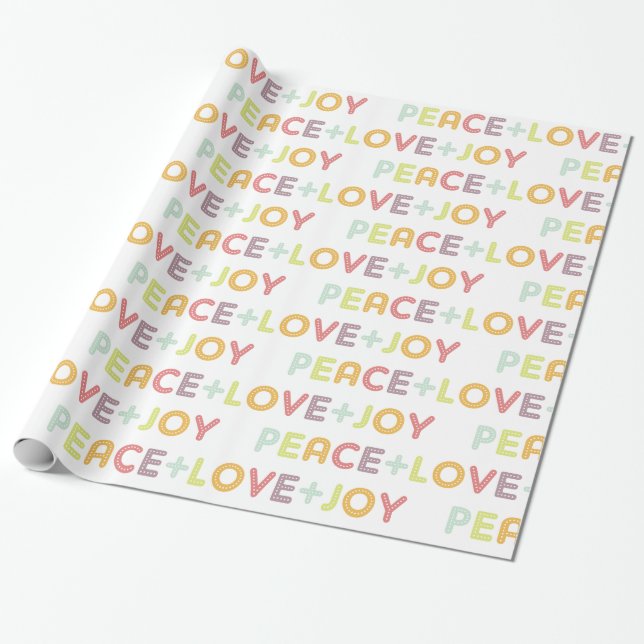 PEACE LOVE JOY TYPOGRAPHY HOLIDAYS FESTIVE WRAPPING PAPER (Unrolled)