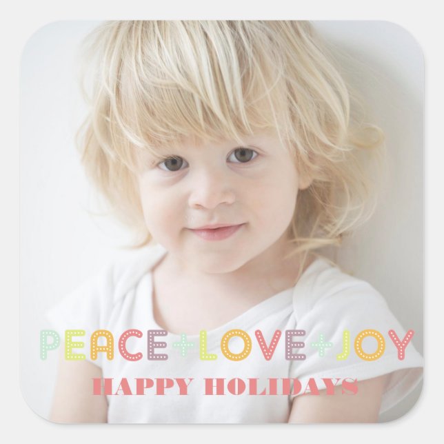 PEACE LOVE JOY TYPOGRAPHY HOLIDAYS PHOTO SQUARE STICKER (Front)