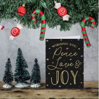 Peace, Love & Joy Typography Photo Christmas Holiday Card