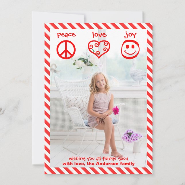 Peace, Love, Joy Vertical - 3x5 Christmas Card (Front)