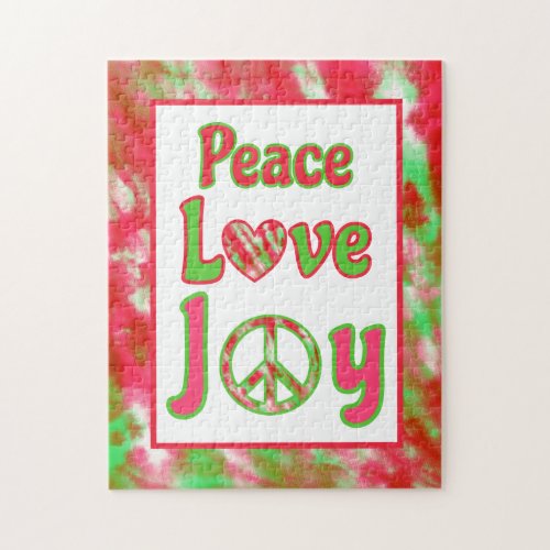 Peace Love Joy Vintage Tie Dye Christmas Holiday Jigsaw Puzzle