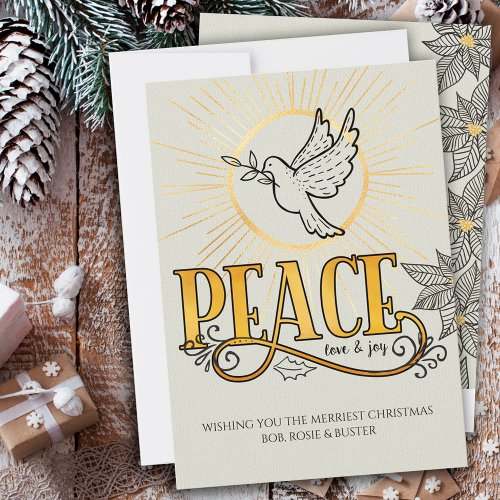 Peace Love  Joy Vintage Typography Dove of Peace Holiday Card