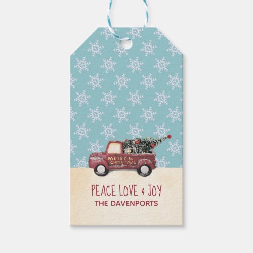 Peace Love  Joy w RedToy Truck Merry Christmas Gift Tags