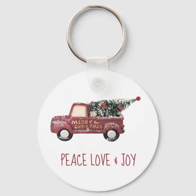 Peace Love & Joy w/ RedToy Truck Merry Christmas Keychain (Front)