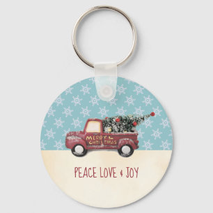Peace Love & Joy w/ RedToy Truck Merry Christmas Keychain