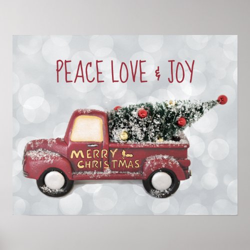 Peace Love  Joy w RedToy Truck Merry Christmas Poster