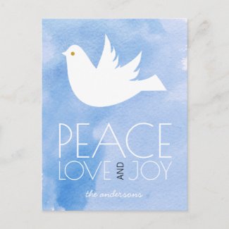 Peace love joy watercolor and white dove Christmas Holiday Postcard