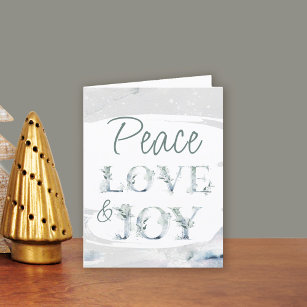 Peace Love & Joy Watercolor Typography Christmas Holiday Card